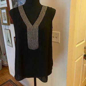 ALFANI SHEER BLACK TOP w/SPARKLY, BEADED, V-NECKLINE!